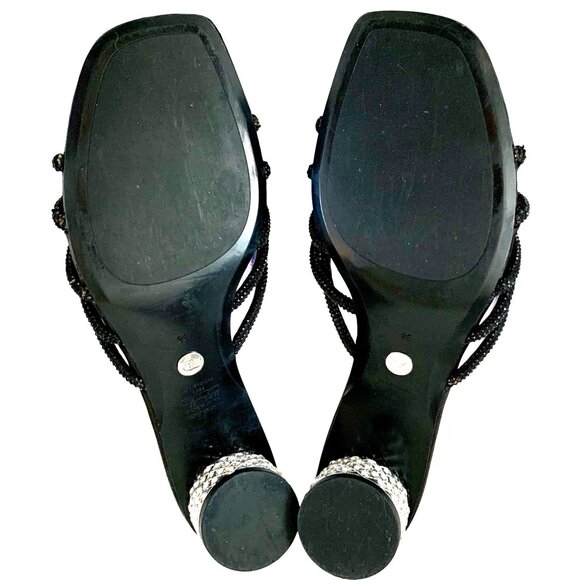 Zara Kitten Rhinestone Heel Black Strappy Knot Sandals 7.5 Wedding Cruise Resort - Picture 7 of 9